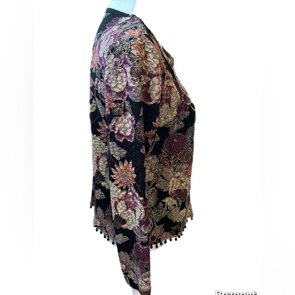 MSK Floral Style Jkt Long Sleeve Shimmer Gold Floral Print Medium Bottom Beads - Picture 2 of 4